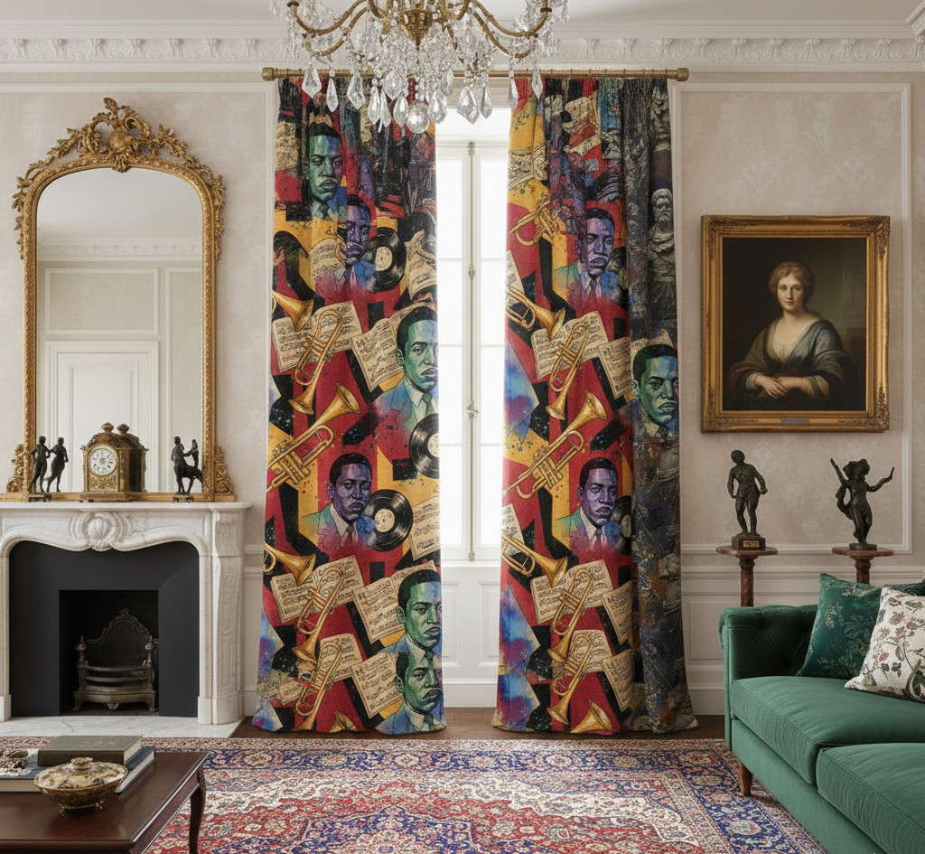 Jazz musician Dense Floral , Living Room 70% Light Blocking
