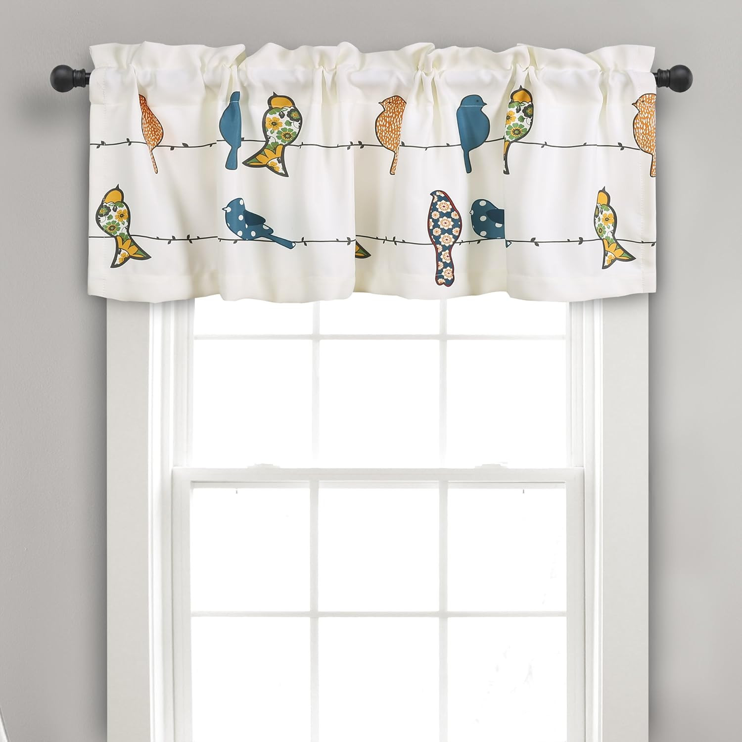 Rowley Birds Light Filtering Valance, Single Panel, 52″ W X 18″ L, Multi – Color