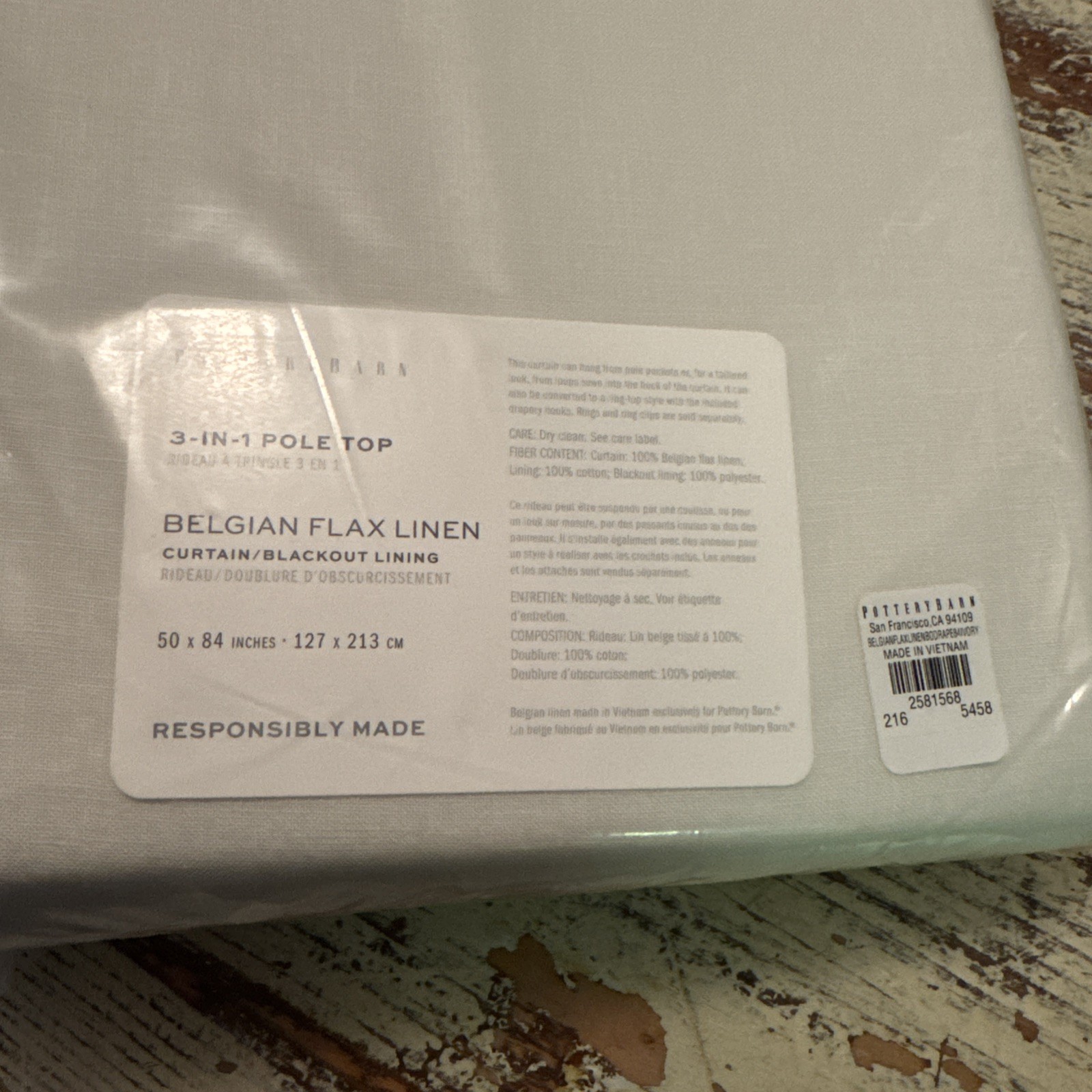 Pottery Barn 3in1 Pole Top Belgian Flax Linen 2 Curtains Blackout 50×84 Ivory