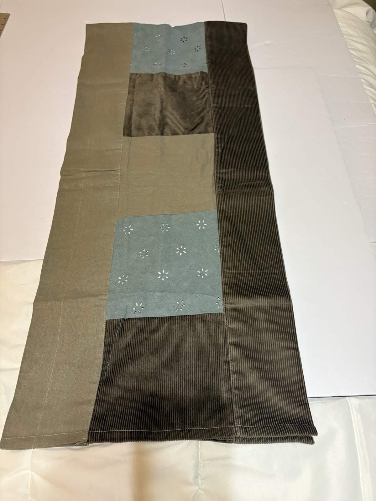 JC Penney Home Corduroy Eyelet Patchwork Valance 78″W x 17″L 3″ Rod Pocket NWOT