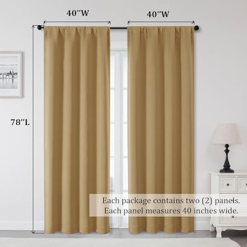 Sally Blackout Curtains for Bedroom Living Room 40″W x 78″L (Pack of 2) Gold