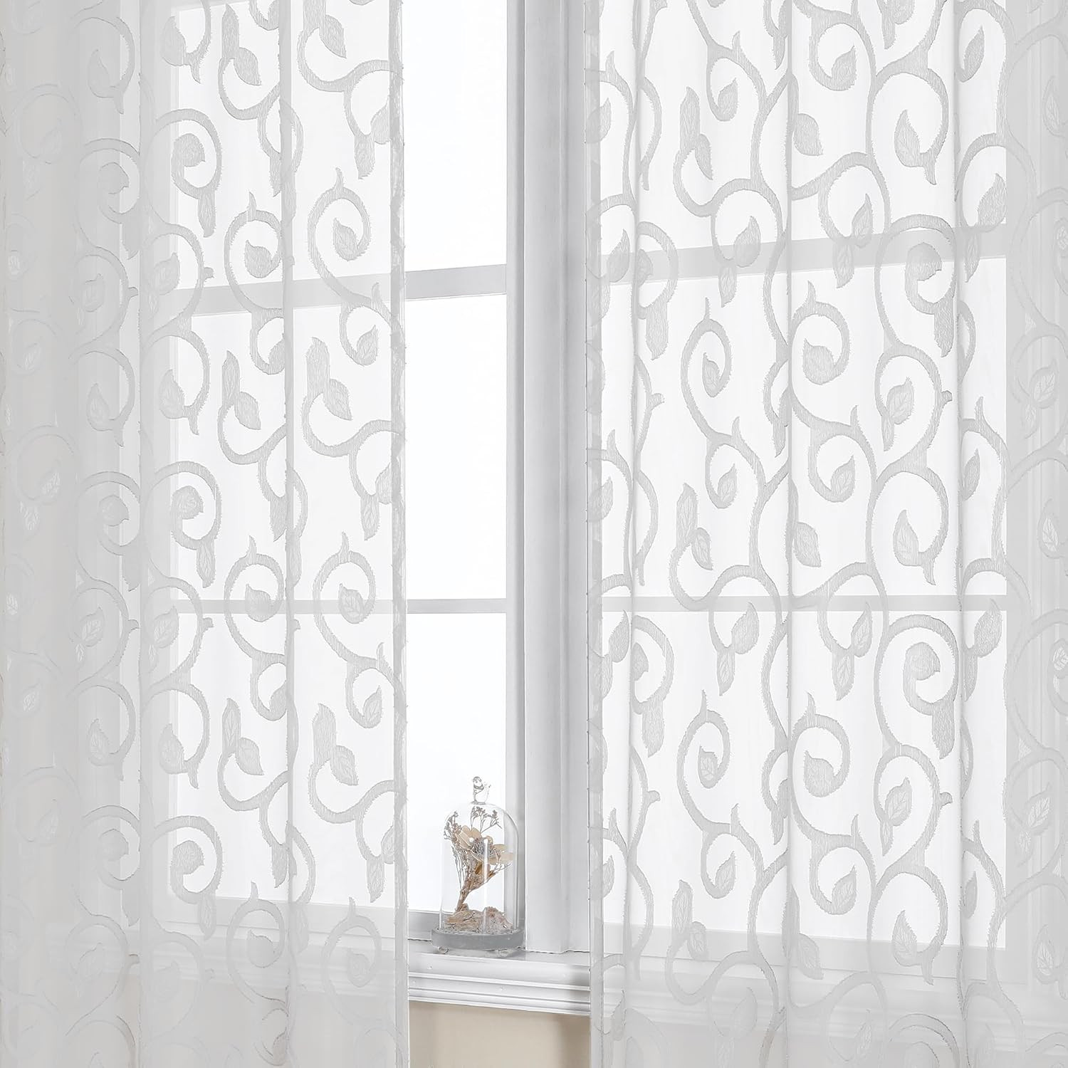 Furman Sheer White Curtains 84 inches Long for Bedroom Living Room 2 Panels Set,