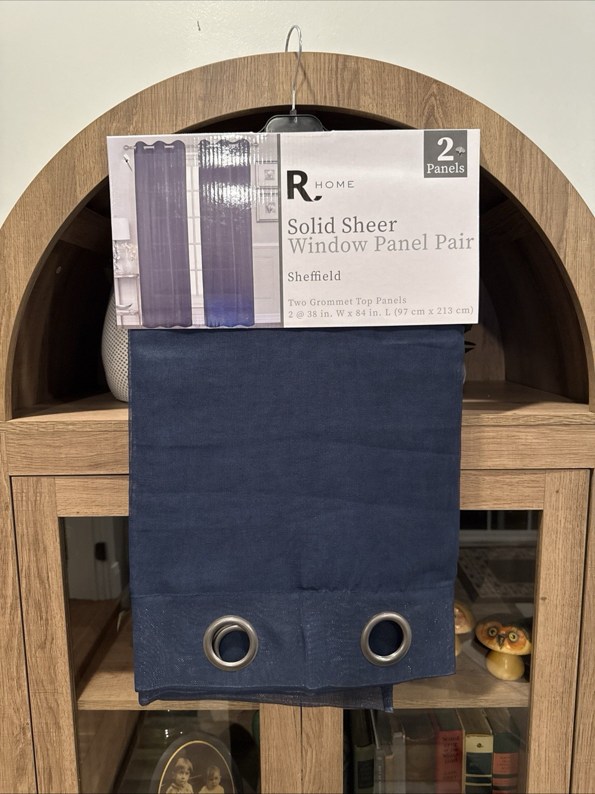 R-Home Solid Sheer Window Panel Curtin Pair In Navy Blue 38″W-84″L Brand New