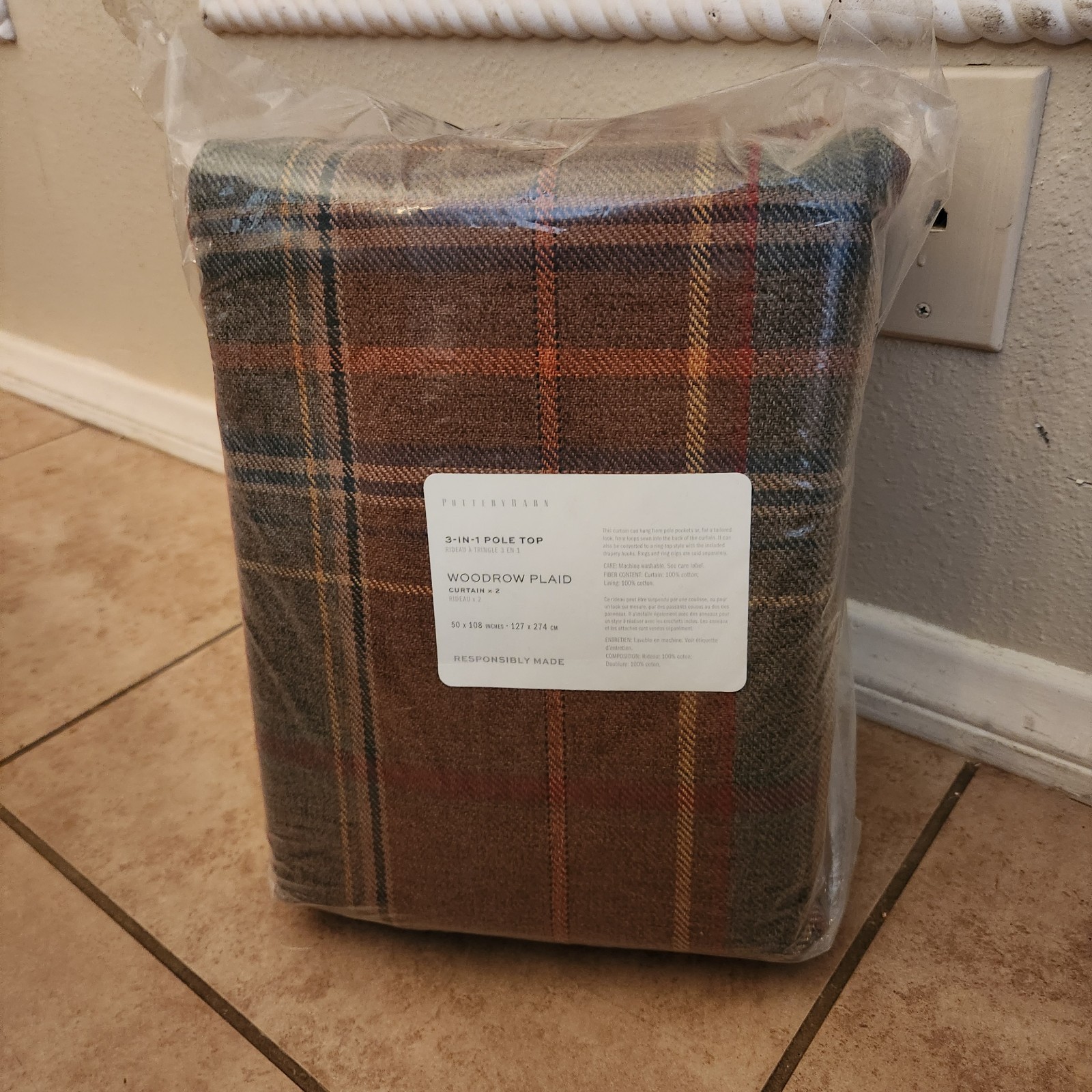 NEW S/2 Pottery Barn Woodrow Plaid 50 x 108″ Curtain Drapes Panels COTTON Lining