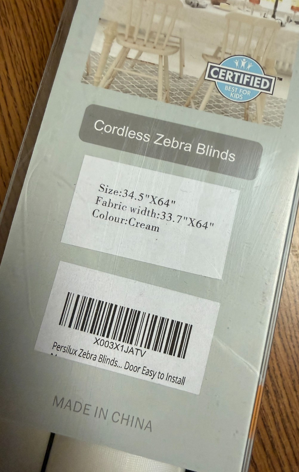 Persilux Zebra Blinds 34.5″ x 64″ Roller Shades Sheer Light Filtering Cream