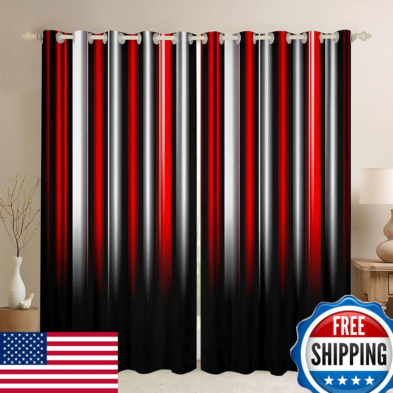 Jejeloiu White And Red Darkening Dreapes Geometric Strip Lines Curtains For