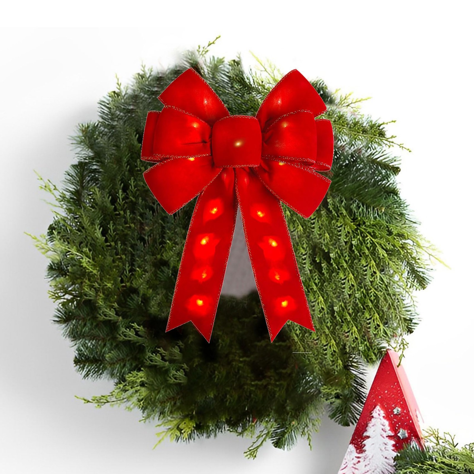 Red Christmas Bows w/ LED Lights Large Velvet for Wreaths Tree Outdoor 12×14 in