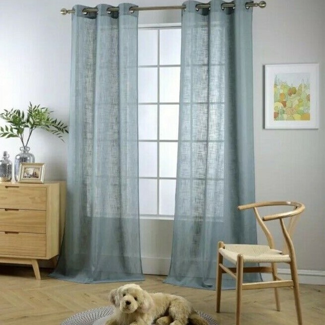 MIUCO Semi Sheer Curtains Poly Linen Textured Solid Grommet Curtains 63” L -Teal