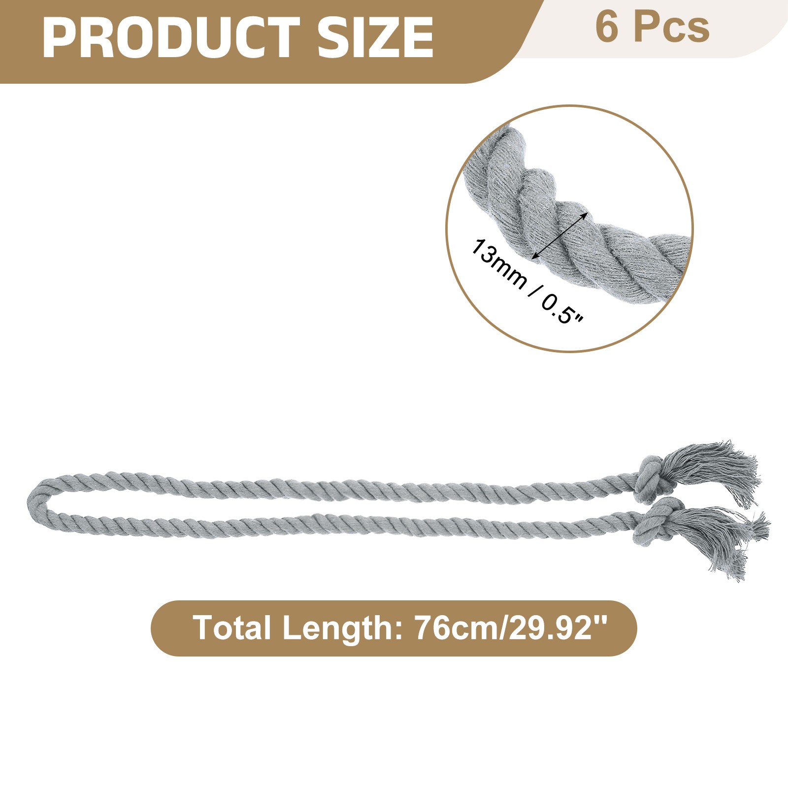 6Pcs Rope Curtain Tapes, 30″ Polyester Tablecloths, Light Grey