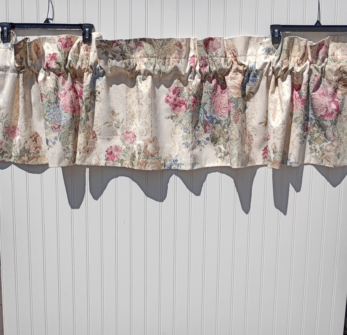 Sears Roebuck Blouson Valances Set of 4 Ivory Floral Jacquard Victorian Cottage