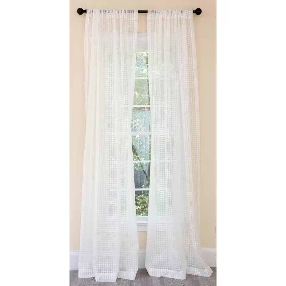 White Buffalo Check Rod Pocket Sheer Curtain – 52 In. W X 84 In. L
