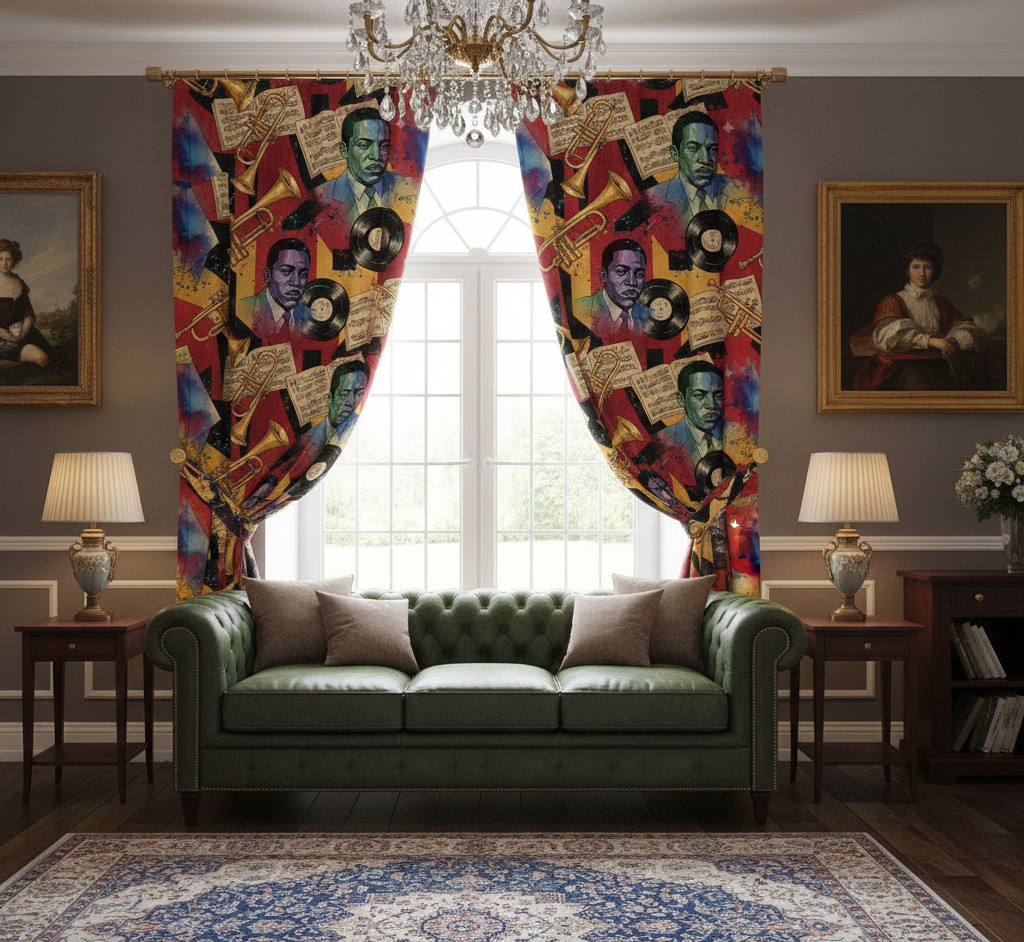 Jazz musician Dense Floral , Living Room 70% Light Blocking
