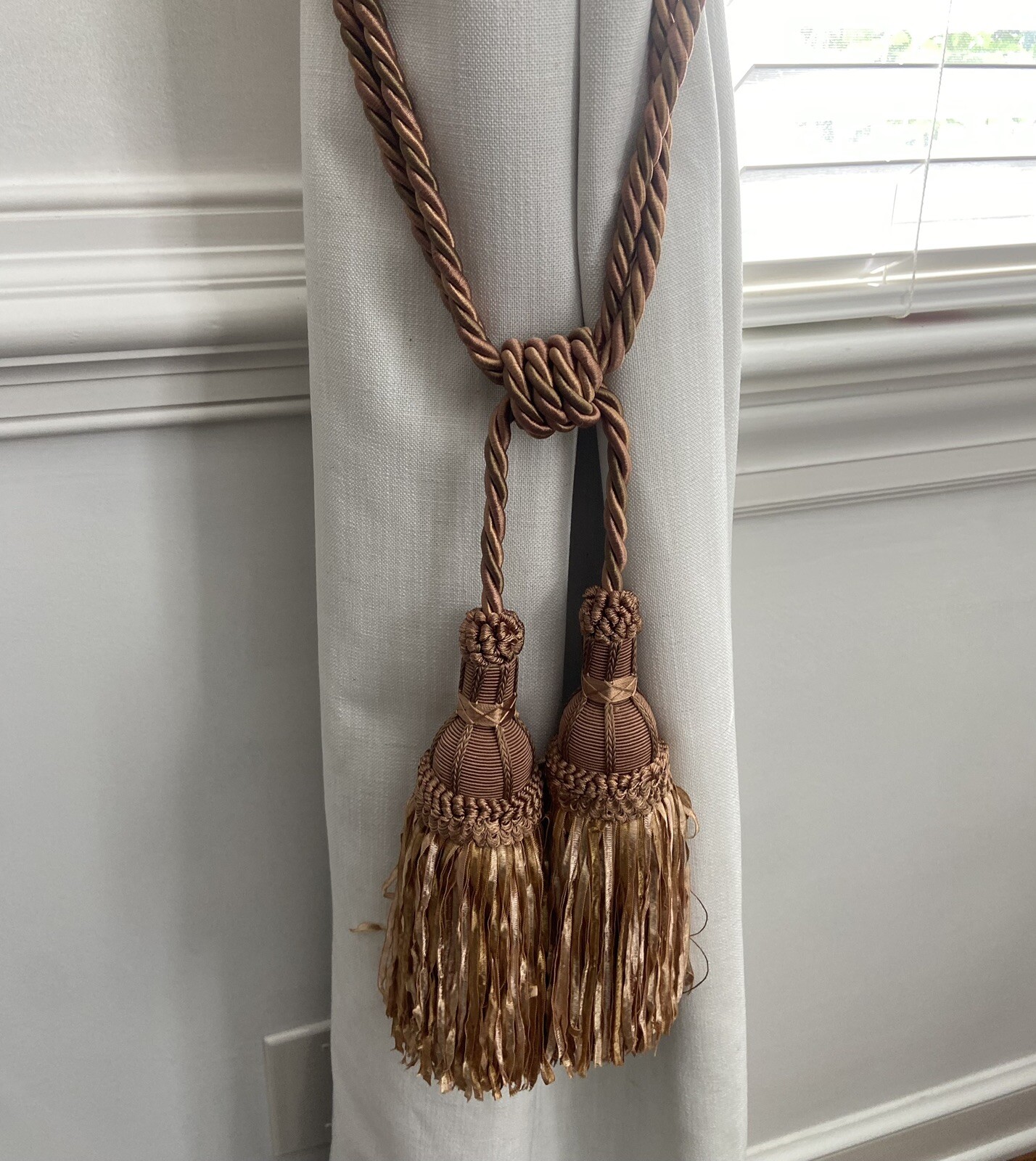 Six High Quality Rope Cord Tassel Curtain Tiebacks Neutral Beige Gold 3 Pairs