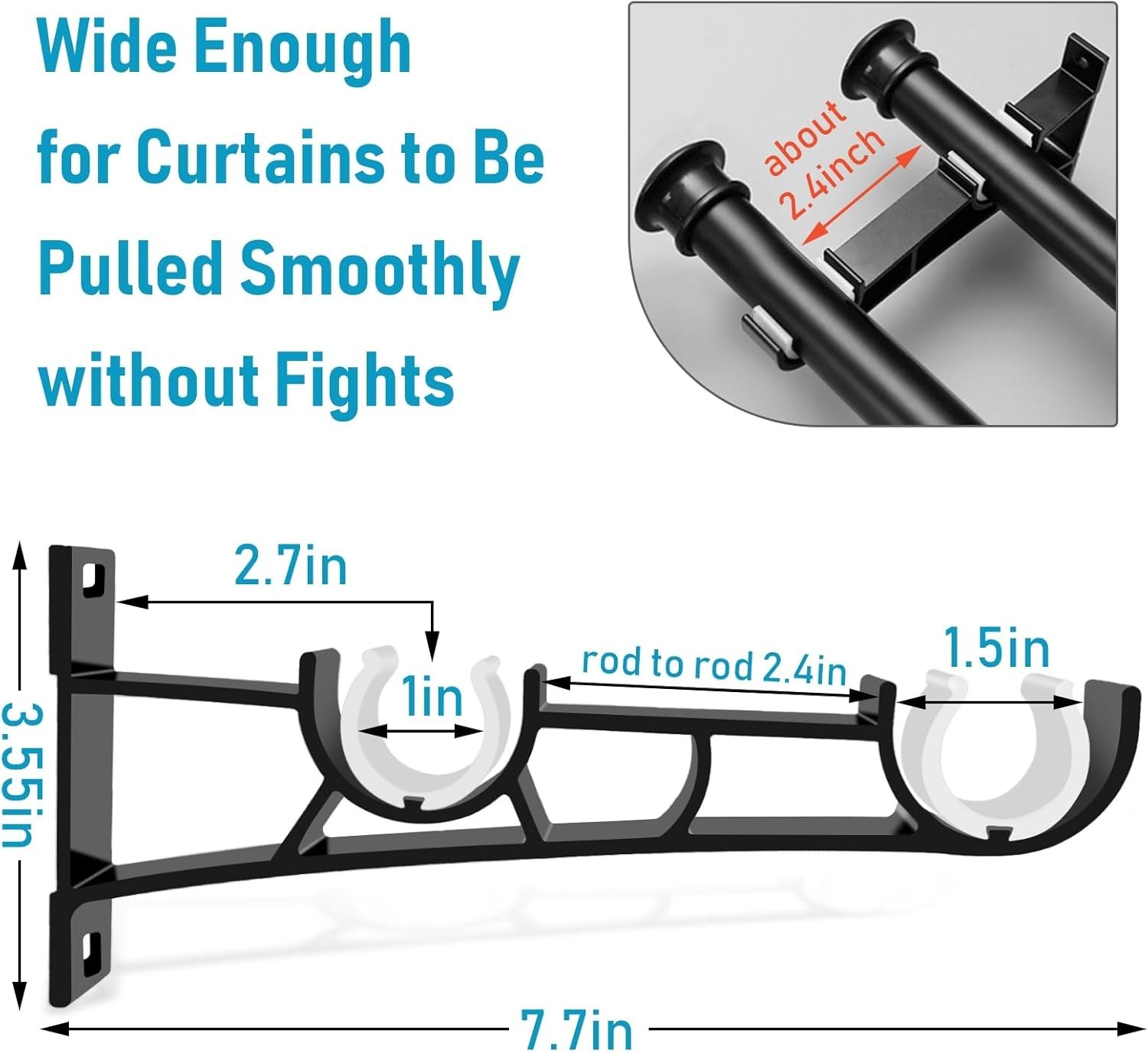 3 Pack Curtain Rod Bracket Double Curtain Rod Brackets Heavy Duty Drapery Black