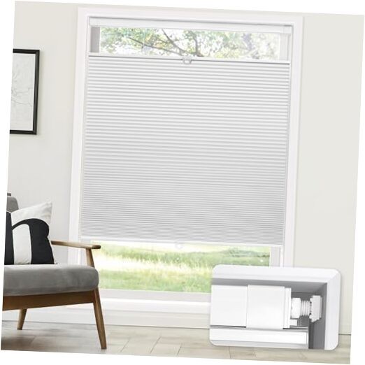 No Tools No Drill Cordless Cellular Shades, Top 39″ W x 64″ H Blackout – White