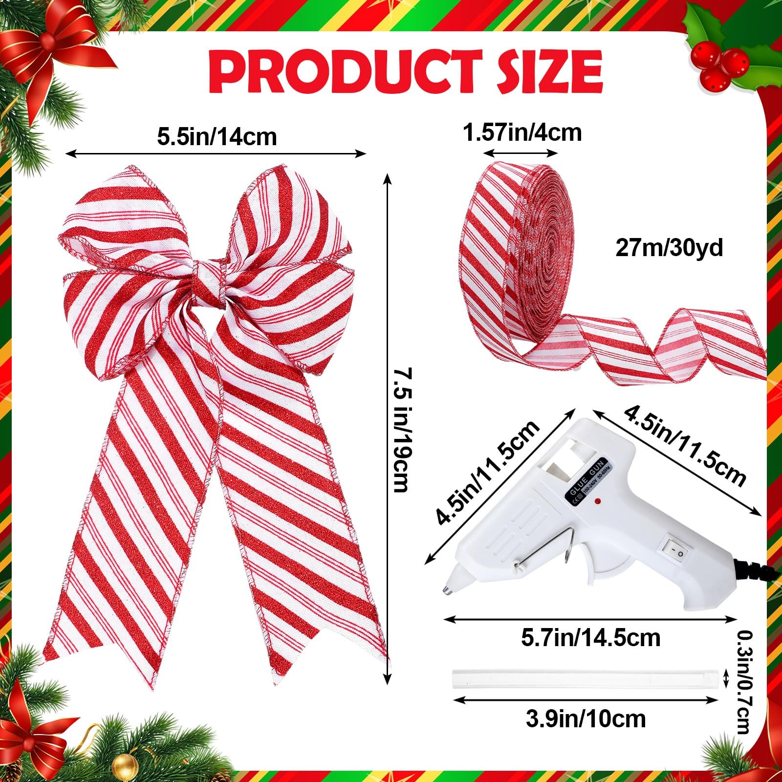 16 Pcs Candy Cane Christmas Cabinet Bows Red and White Stripes Kitchen Cabine…