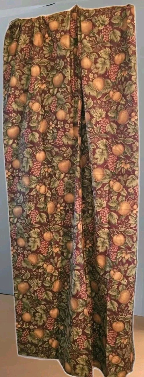 2 Curtain Panels 84″L X 42″W & 2 Valances 19″x 43″ Burghundy Red Fruit 4 PC Set