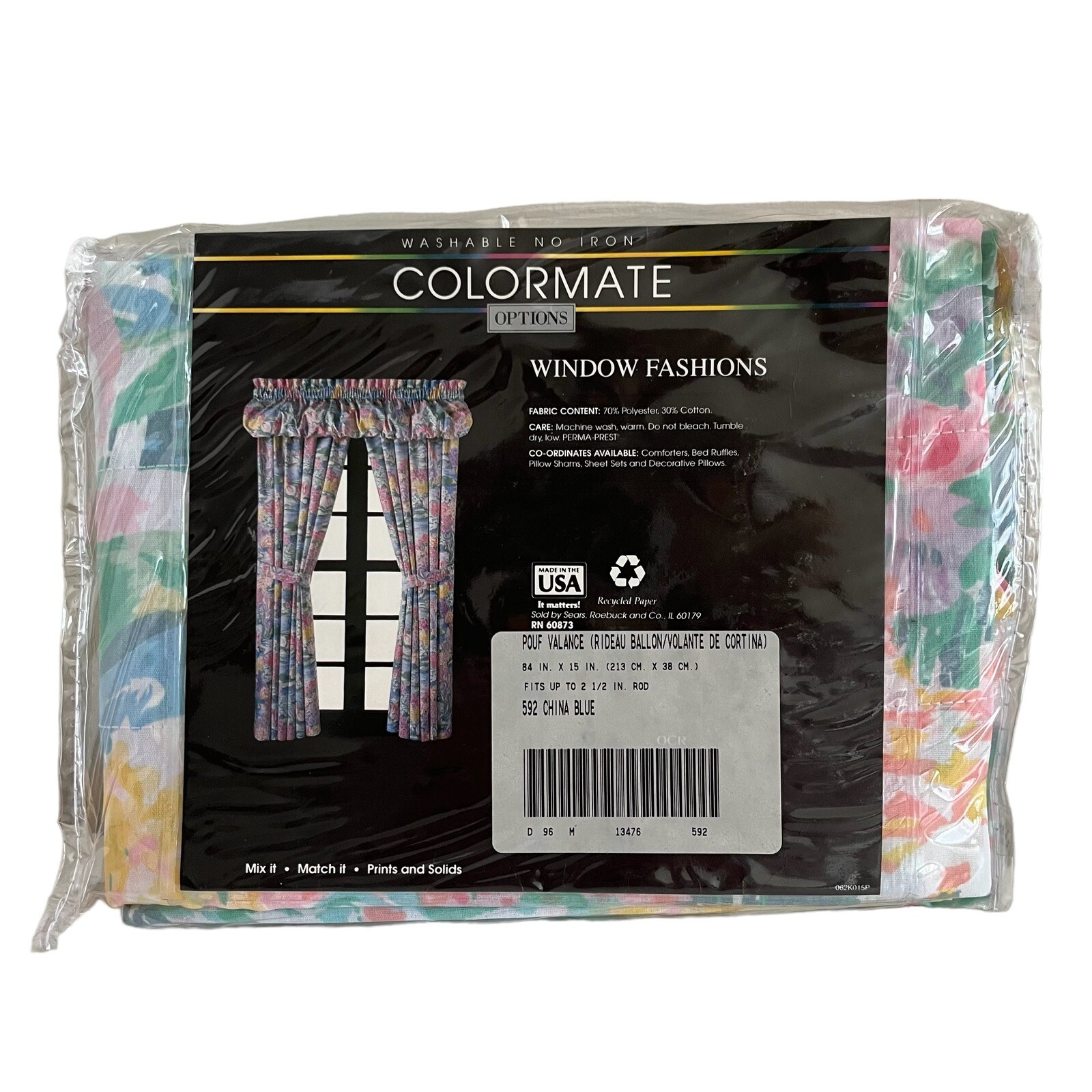 NEW Vintage NOS Colormate Pouf Valance 84” x 15” Monets Lilies Monet China Blue