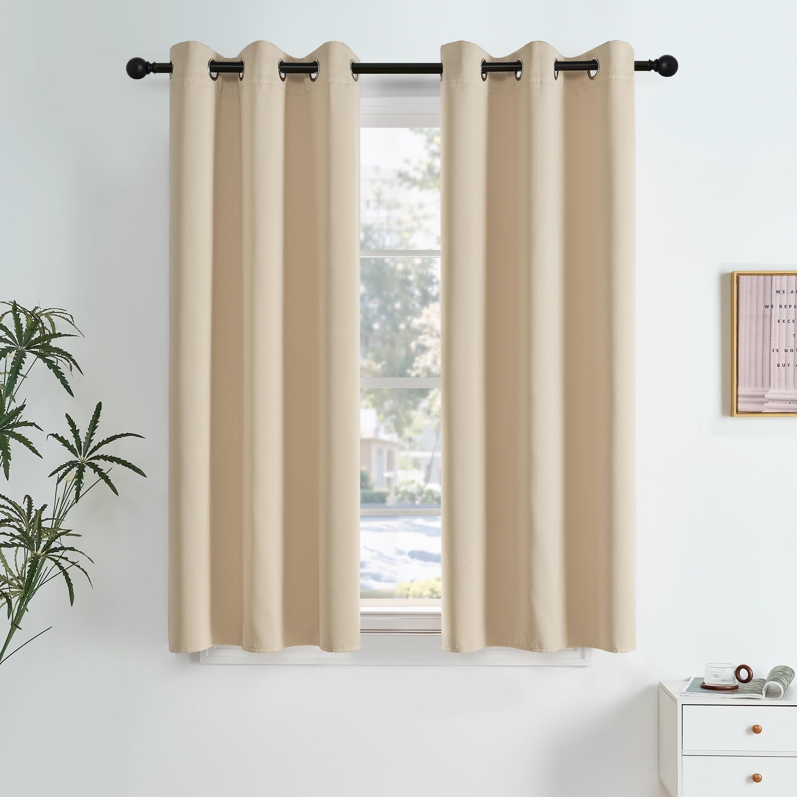 Beige Room Darkening Curtains 63 Inches Biscotti Beige 40″W x 63″L (Pack of 2)