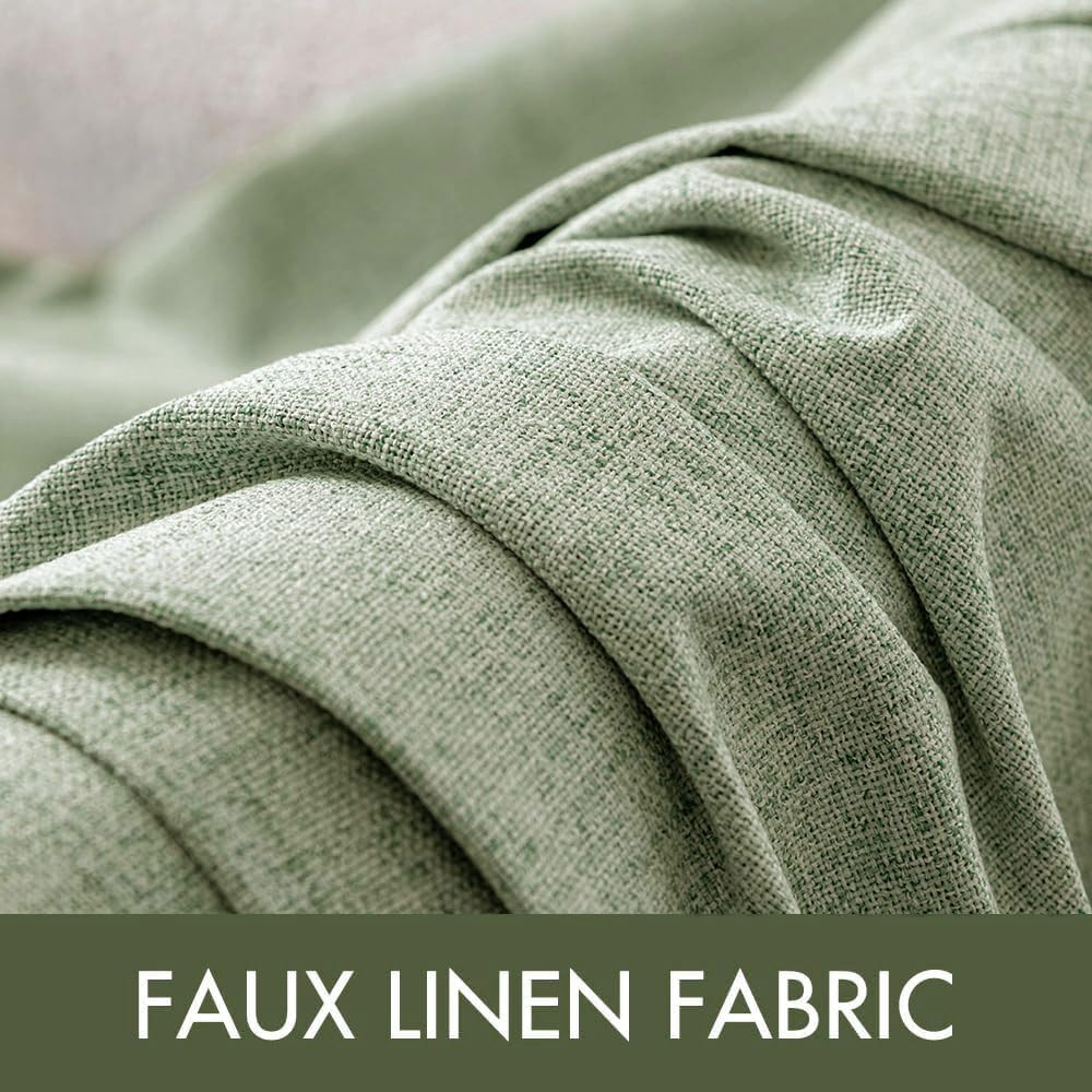 Sage Green Linen Texture Blackout Curtains 52×108 Inch – 2 Panels