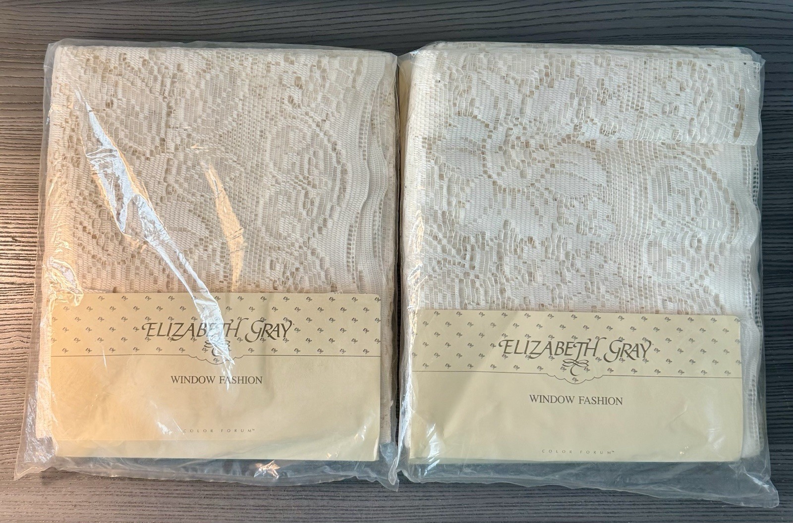 2 – Vintage Elizabeth Gray Window One Panel Curtains Amboise Eggshell 60”x63”