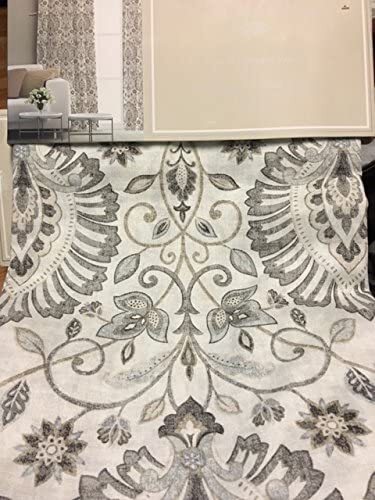 2 – Raymond Waites Curtain Window Panel Damask Grey Taupe Ivory Drapes 42 x 84”