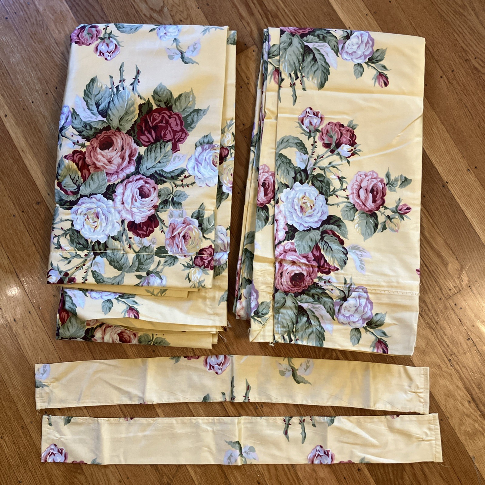 RALPH LAUREN KATHLEEN Yellow DRAPES Curtains ROSES Cottage GRANNY CORE Set 2