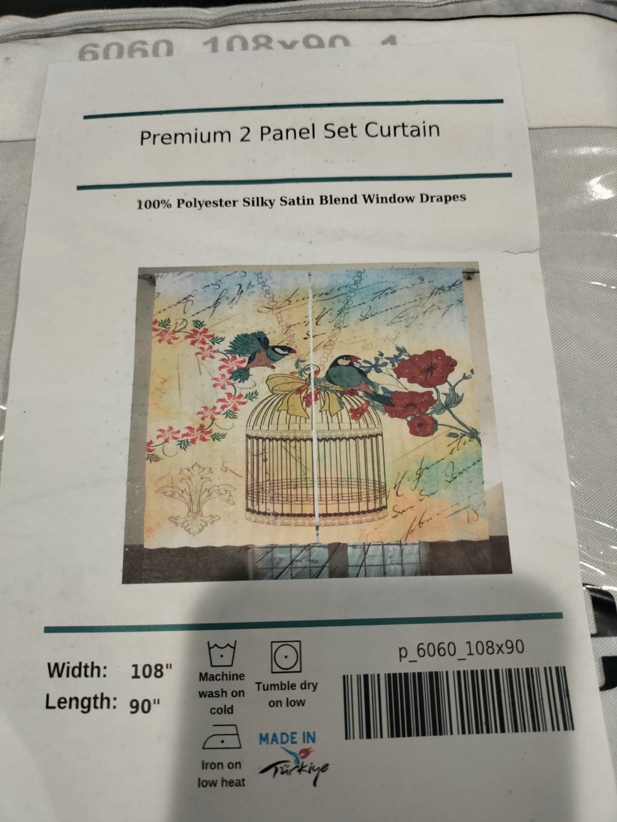 2 Panel Set Floral Multicolor Polyester Satin Curtains 108×90 in