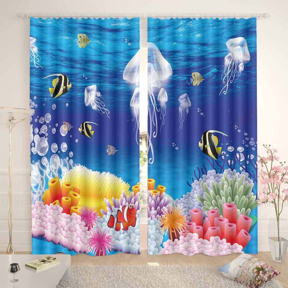 Jellyfish Books Lines 3D Curtain Blockout Photo Printing Curtains Drape Fabric