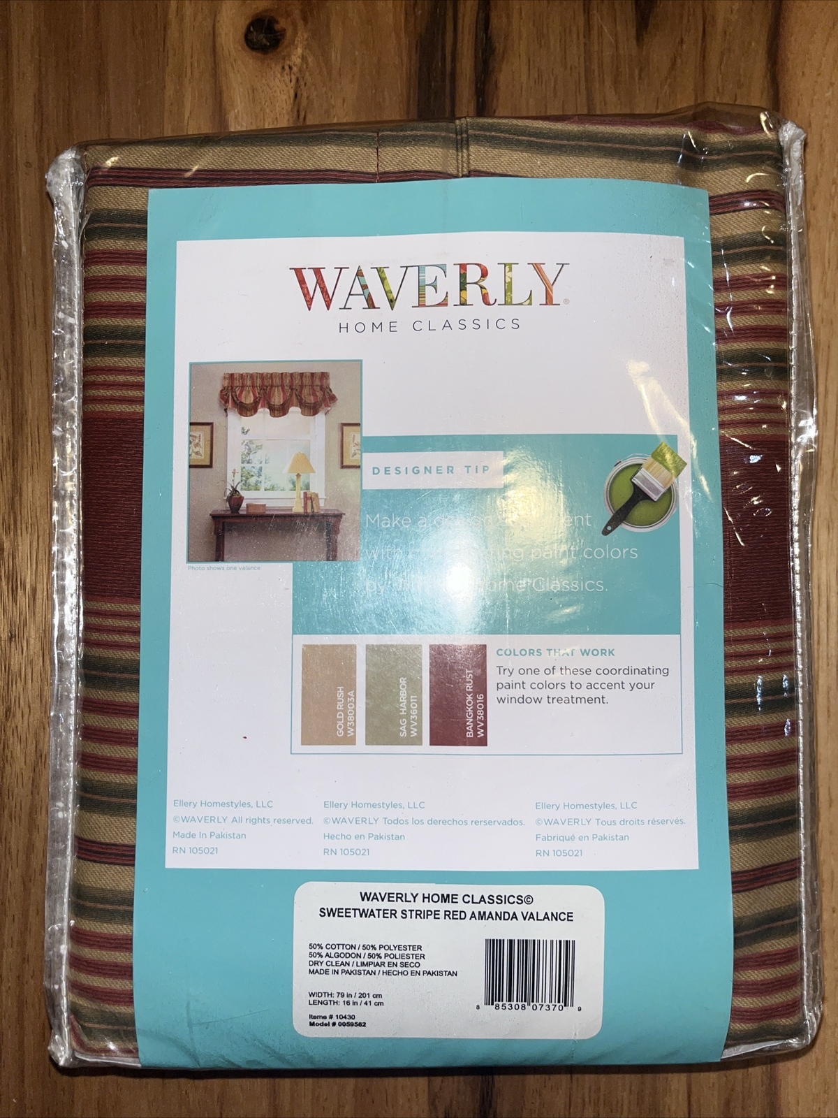 New 2 WAVERLY HOME CLASSICS VALANCE AMANDA SWEETWATER STRIPE Olive OR Red Stripe