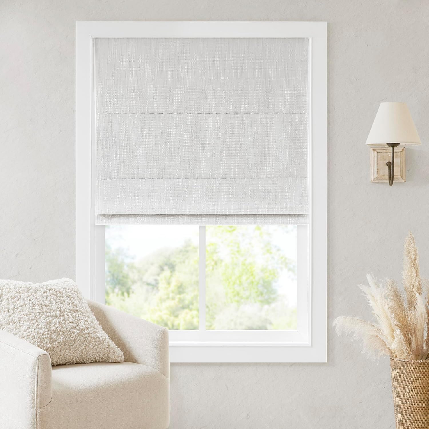 Total Blackout Cordless Roman Shades, Thermal Insulated White 34″ W x 64″ H