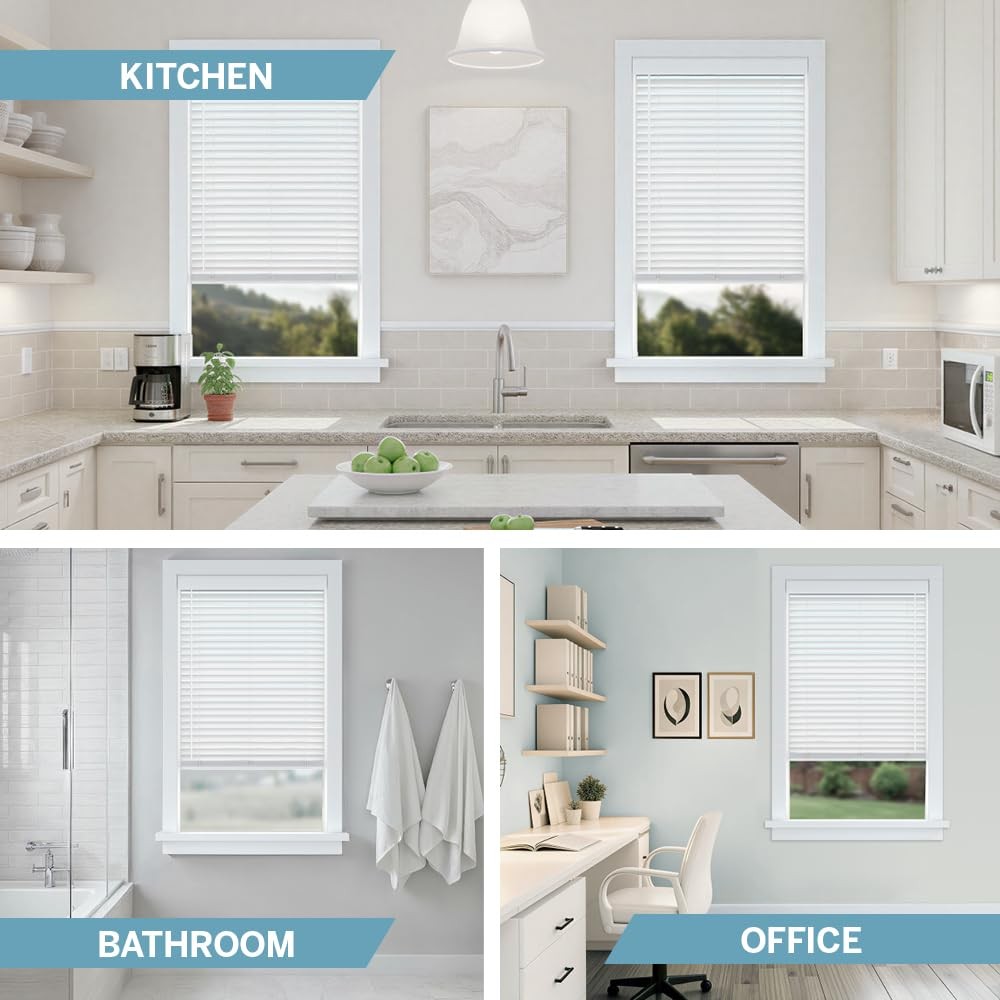 Basics 2” Faux Wood Horizontal Blinds for Indoor Windows, 34” W x 64” H, Cord…