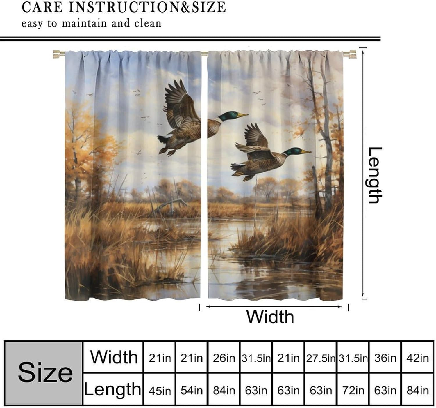 Vintage Mallard Duck Curtains for Bedroom,Country Nature Rustic Oil Painting Fal