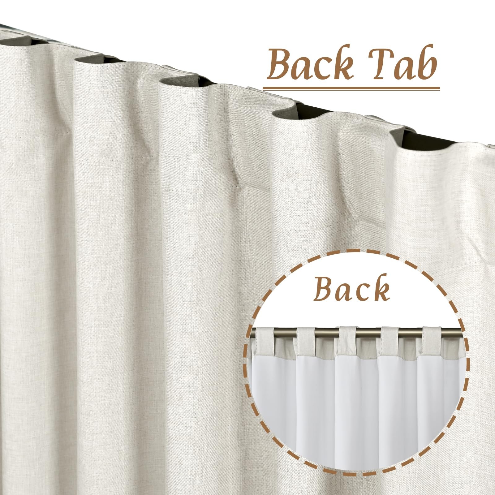 LAMIT 100 Blackout Natural Linen Curtains, 68 Inches Linen Textured Thermal
