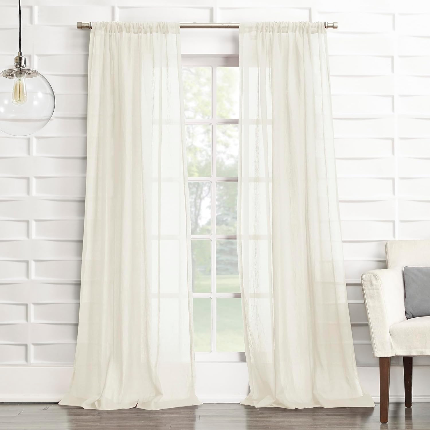 Tayla Crushed Texture Semi-Sheer Rod Pocket Curtain Panel, 50″ x 95″, Cream Off-