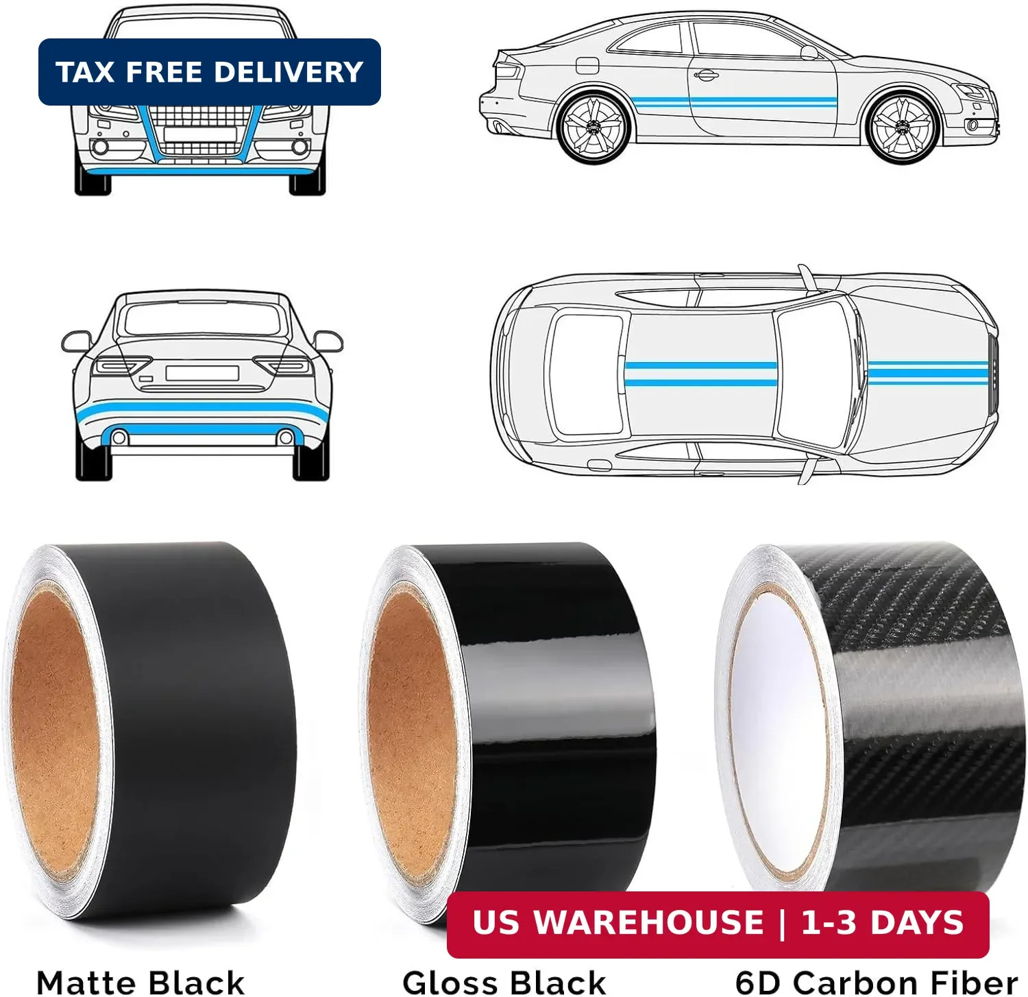 2IN X 30FT Gloss Black Vinyl Wrap for Chrome Delete Window Trim Car Door Sill Pr