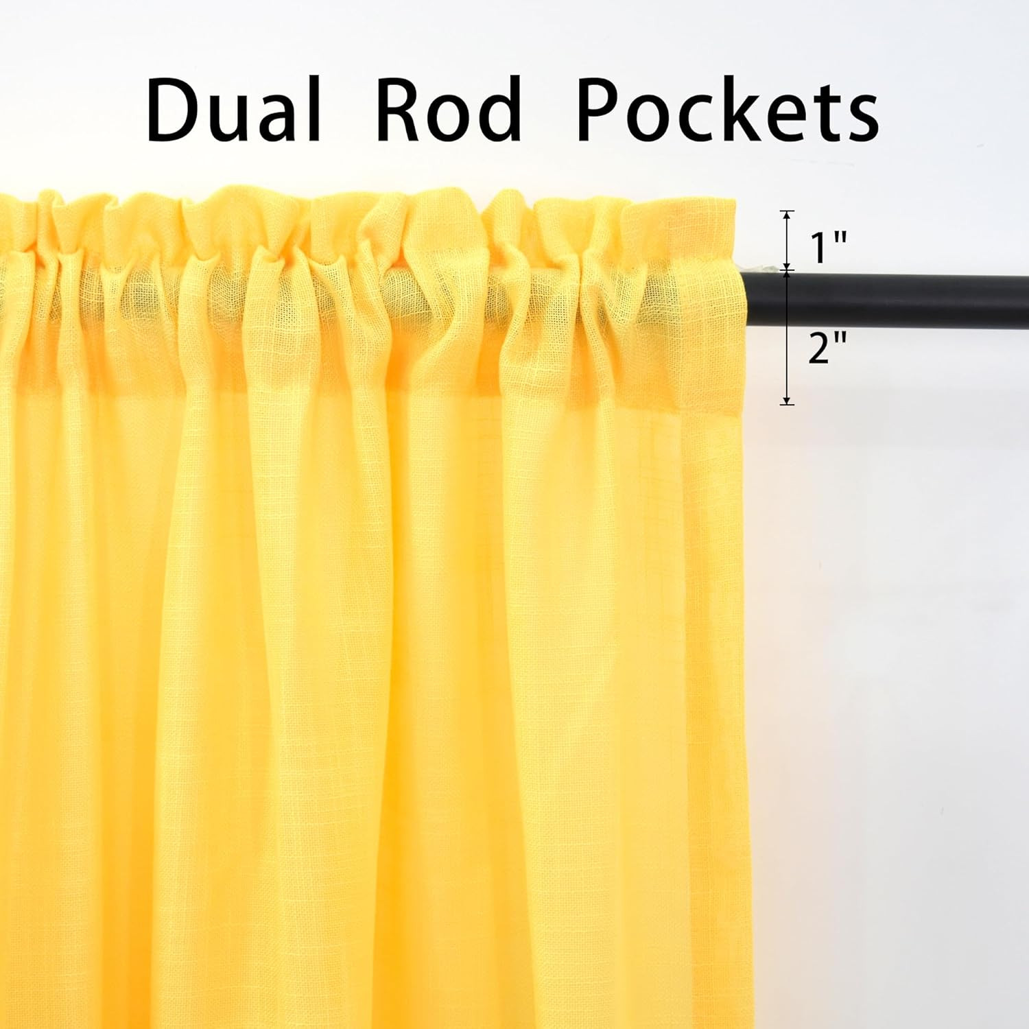 Yellow Valance for Windows 16 Inch Sheer Linen Textured Short Small Mini Curtain