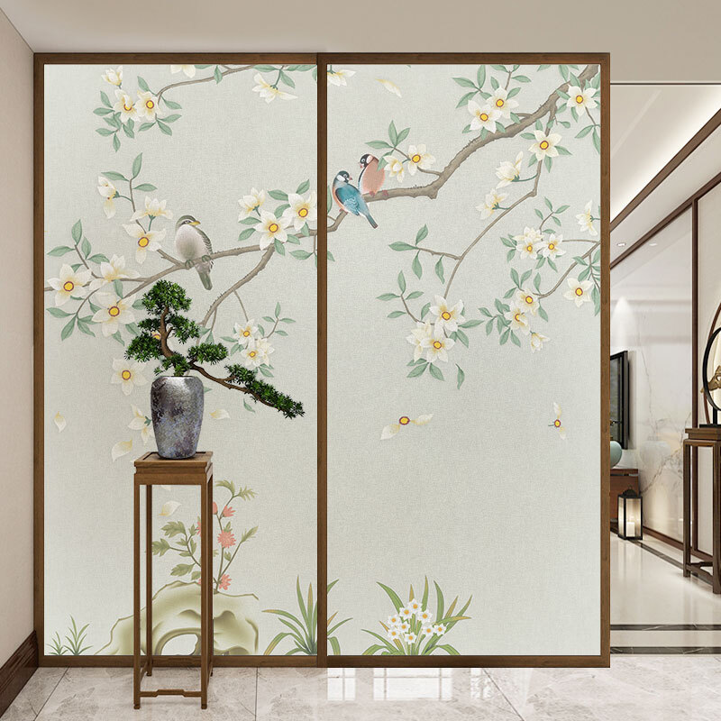 Chinese Flower Birds Style Privacy Window Film Statics Cling Frosted Home Decor