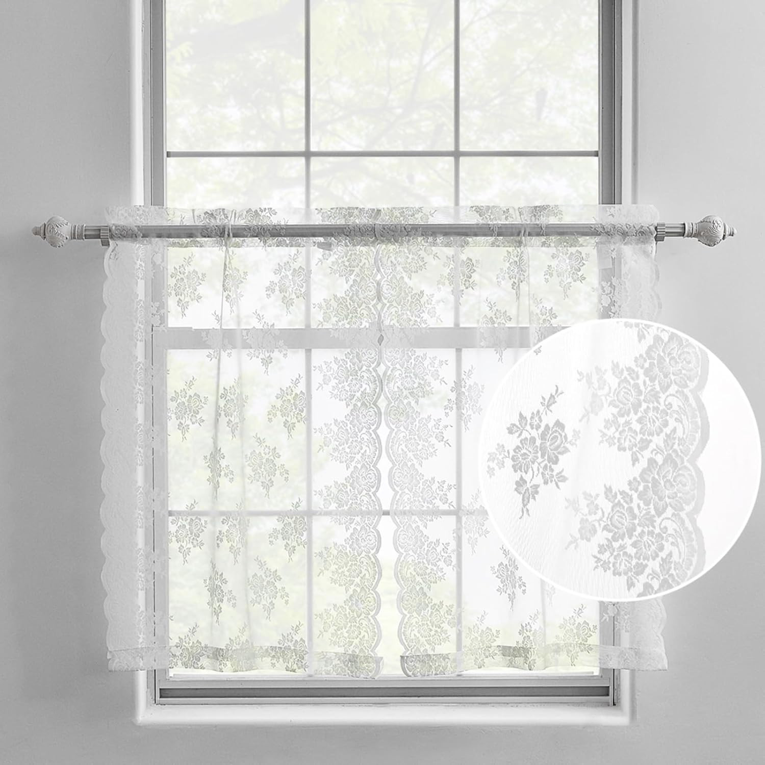 Kotile Kitchen Lace Cafe Curtains, Country Floral Embroidery Vintage Kitchen