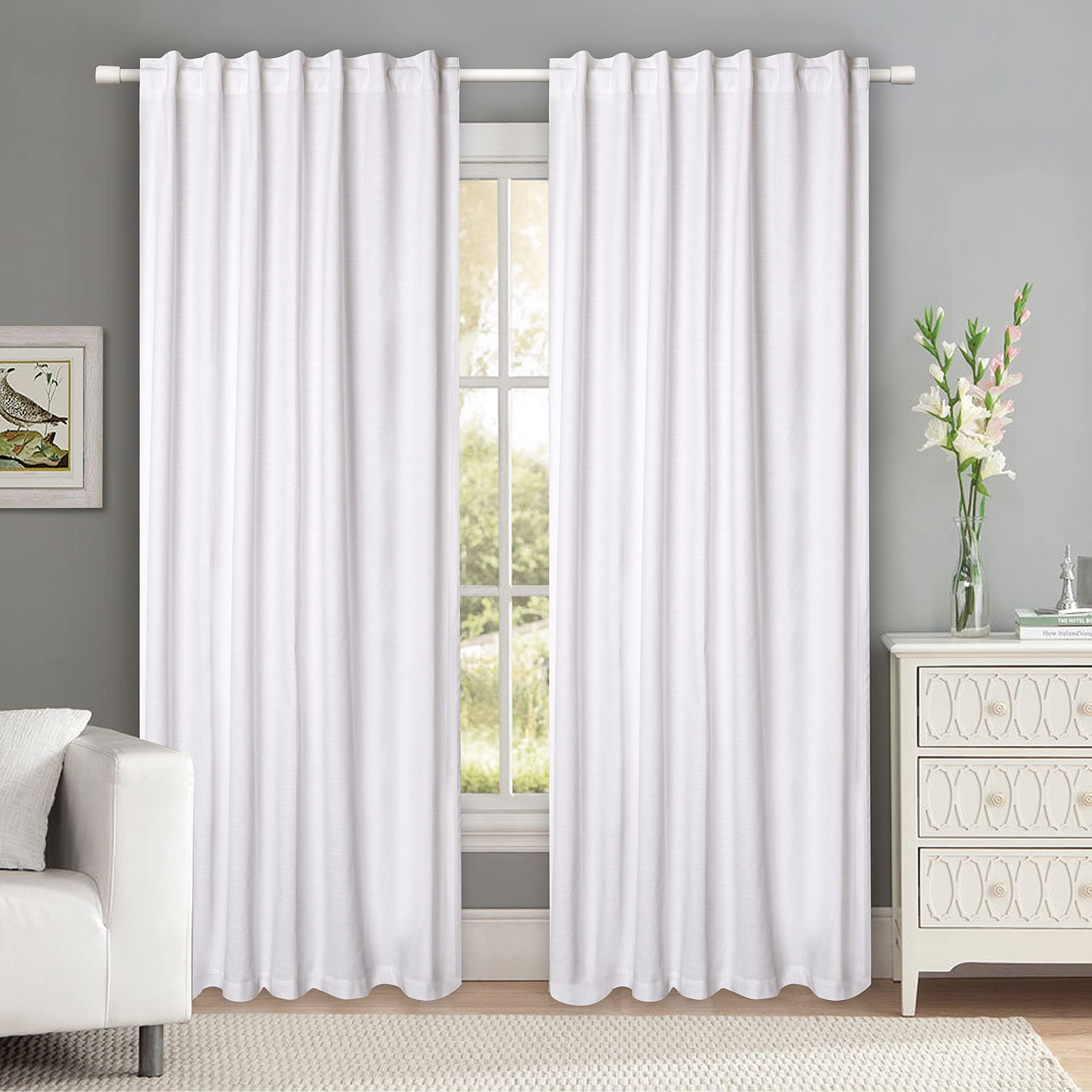 Farmhouse Cotton Curtains 50×96 Inch Set of 2 Window Curtain Panels Reverse T…