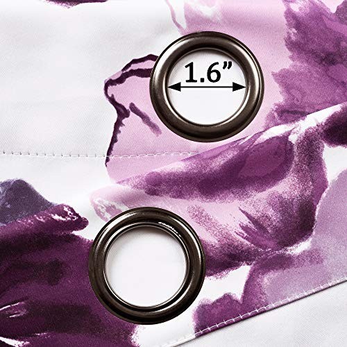 Light Filtering Window Curtain Panels, 52″ W x 84″ L, Purple & Gray Floral Drape