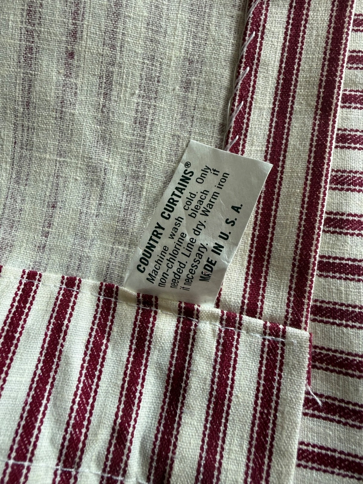 Country Curtains Brand Red French Ticking Stripe Curtain Panel SET 41×51 w/ties