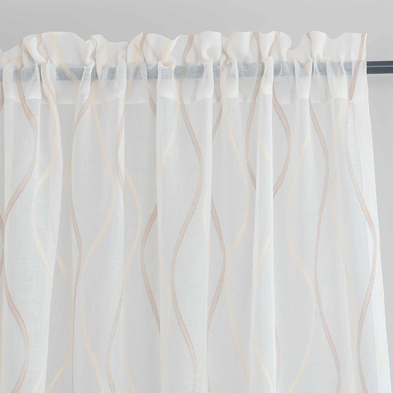 2 Panels Wave Pattern Rod Pocket light Filtering Sheer Voile Curtain, 52x84inch