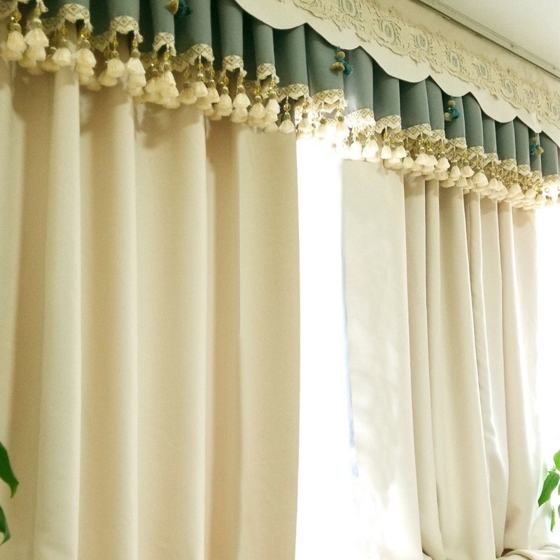 custom iving room floor to ceiling thick velvet white curtain valance drape C218