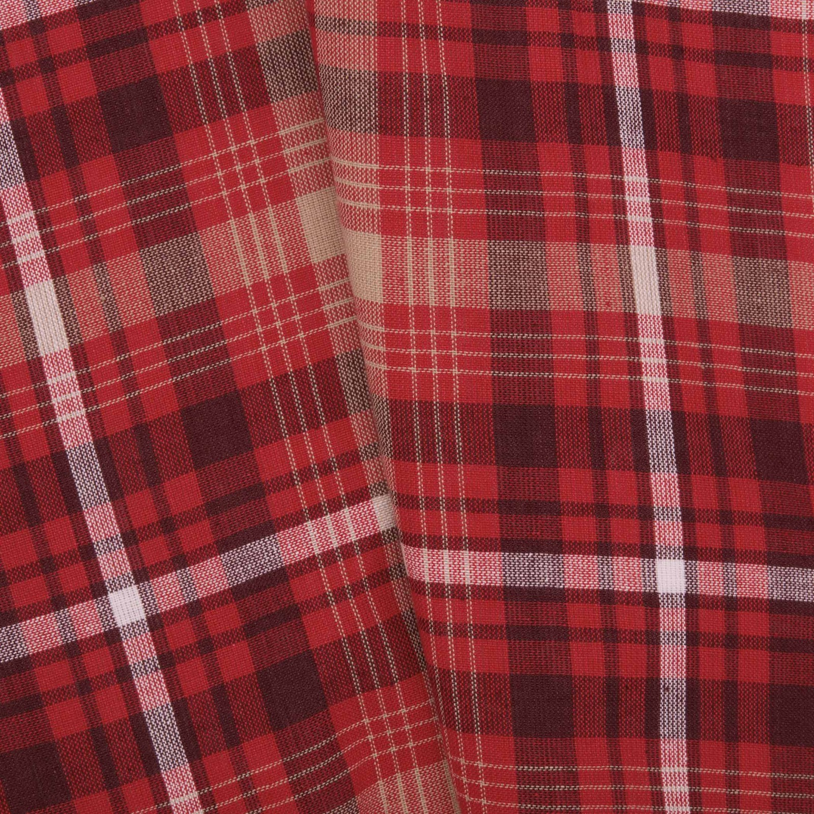 Braxton Rustic Scalloped Panel Set of 2 Red Tan Black Plaid 84×40″ VHC Brands