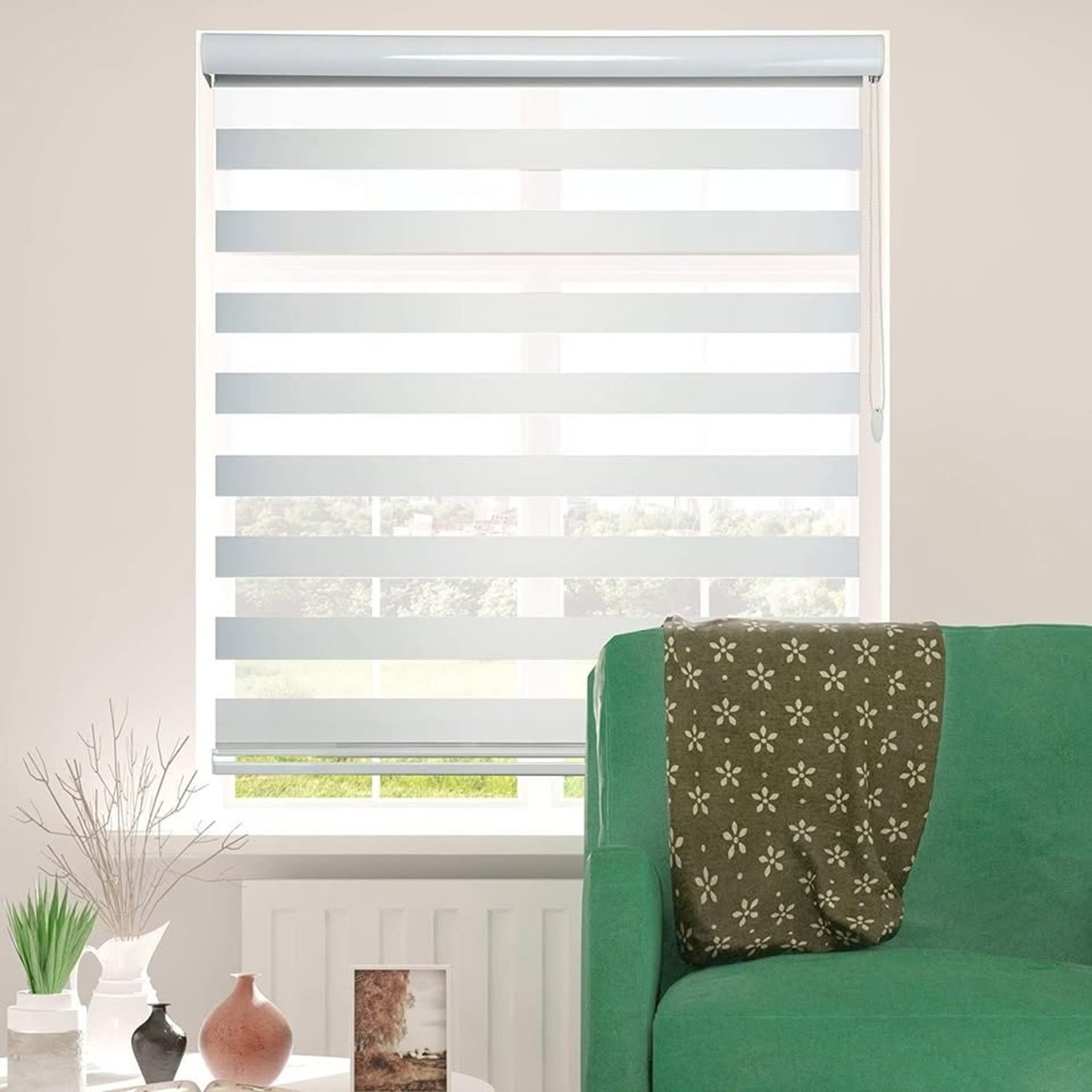 74×72 Zebra Shades Dual Layer Roller Blinds Light Filtering Privacy White