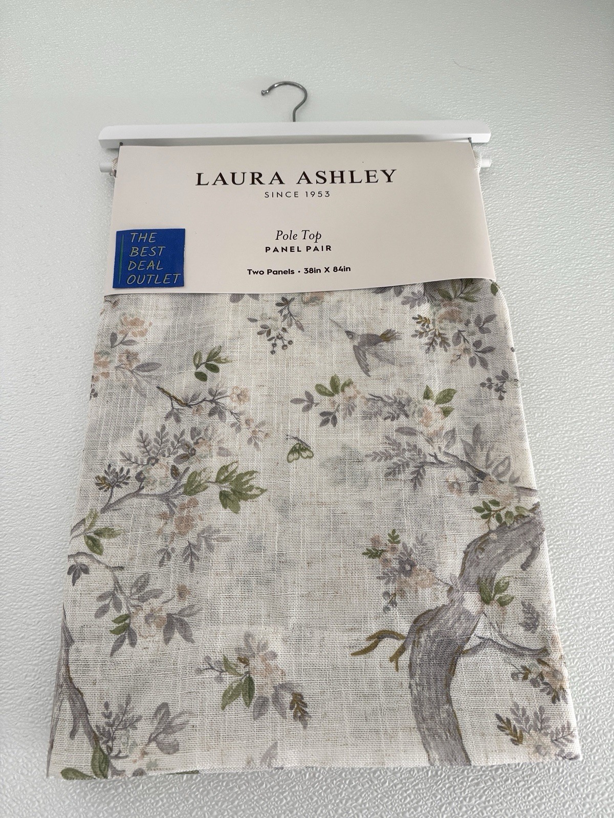 Laura Ashley Window Curtains 2 Panels 38 x 84″ Linen Khaki Gray Cream Pole Top
