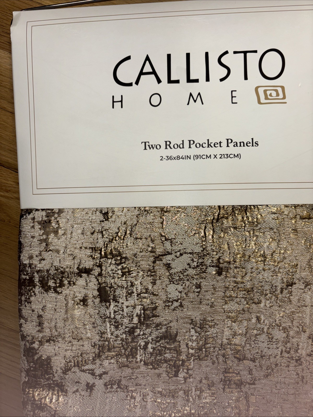CALLISTO 2 WINDOW GOLD ABSTRACT CHENILLE TWO PANELS CURTAIN 36” X 84” Panel