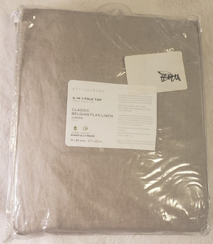 Pottery Barn Classic Belgian Flax Linen Curtains (2)-Dark Flax-50″x84″-Open Box