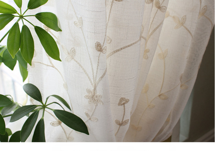 Floral Embroidered Sheer Tulle Curtains Voile Bedroom Tulle Window Blinds Drapes